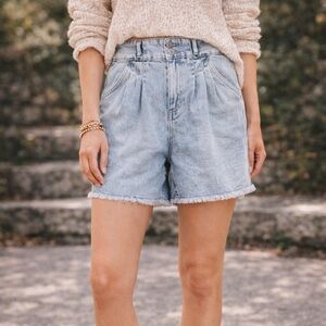 NWT Acid Wash High Waist A-Line Distressed Mom Bermuda Denim Shorts